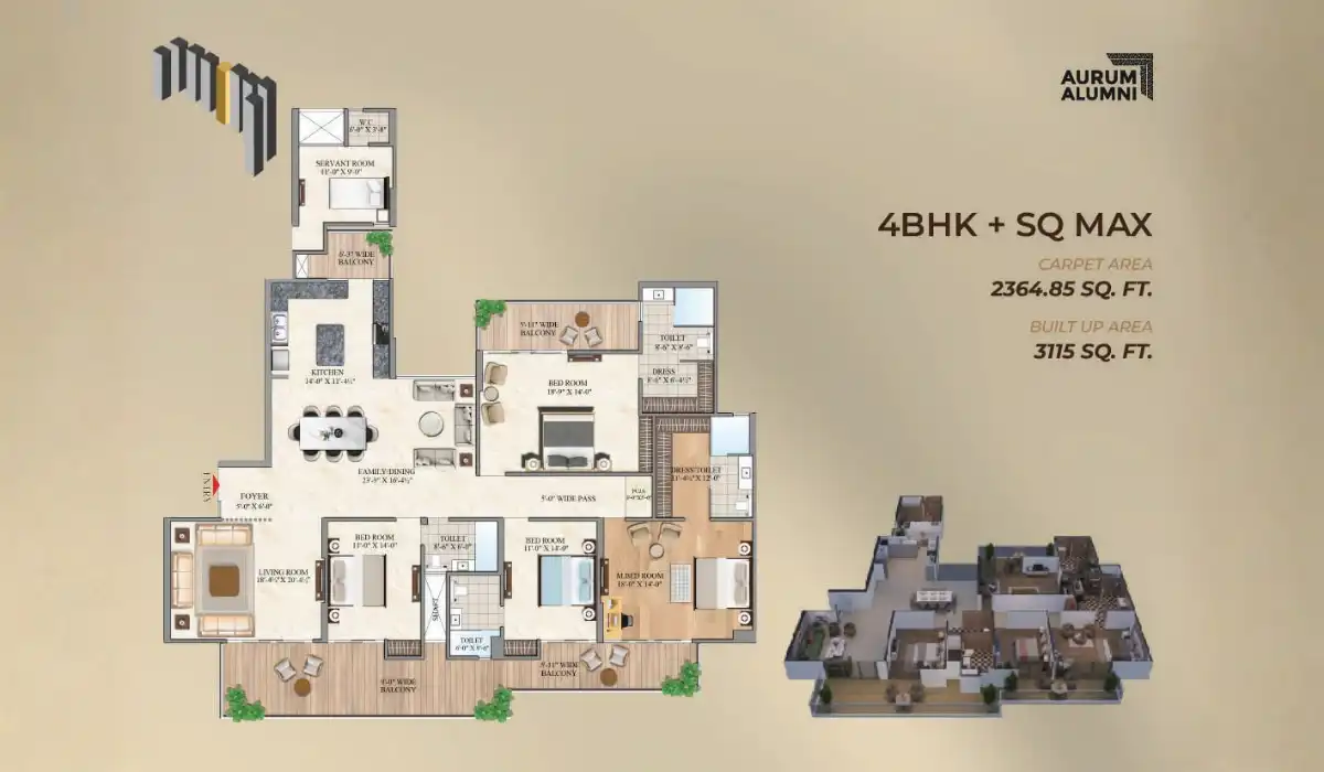Aurum Alumni Bliss 4 BHK + Servant - 3115 Sq.Ft. Aurum Alumni Bliss 4 BHK + Servant - 3115 Sq.Ft.